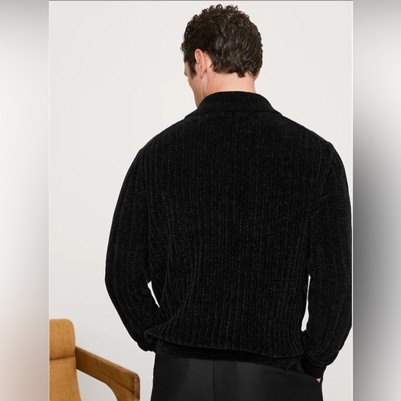 Black Ribbed Chenille Sweater Polo - Picture 3 of 5